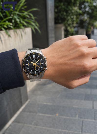 CASIO EFV-C100D-1BVDF EDIFICE мужские наручные часы — аналогово-цифровая модель с 10-летней батареей и чёрным циферблатом