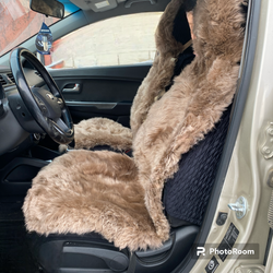 Накидки чехлы на сиденье авто мех натуральная овчина, длинный ворс, набор 2 шт. Светло-коричневый