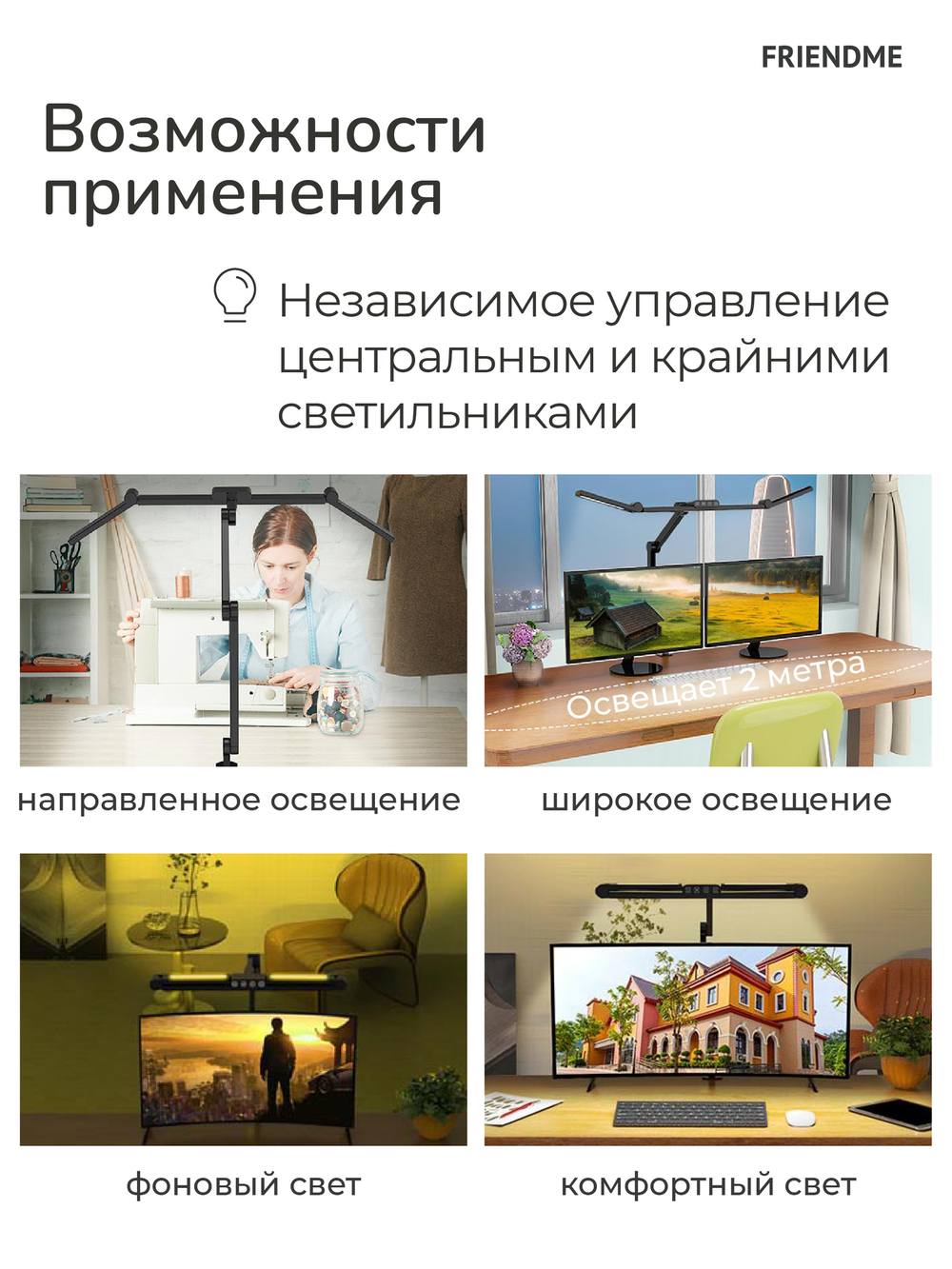 Светильник FRIENDME бестеневой настольный на струбцине светодиодный No. 3 черный с тройным источником света. Яркость - 1300 lum. 24W.