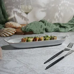 Блюдо овальное 34*7 см h3,5 см 325 мл для закусок Gray Narrowboat с ручками Frutti di Mare P.L. [3]
