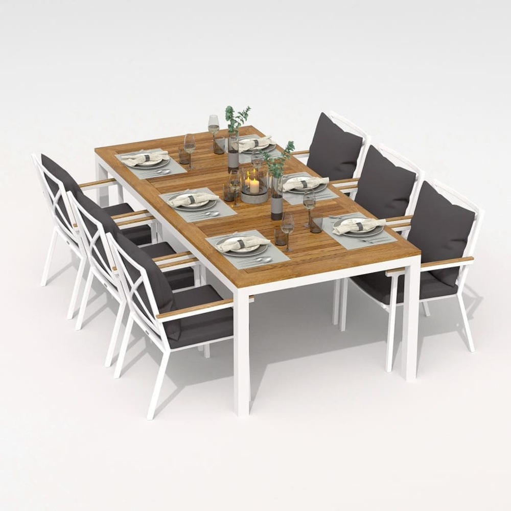 Обеденная группа Ideal Patio  ТЕЛЛА ФЕСТА плюс каркас белый, стол тик 220, ткань антрацит