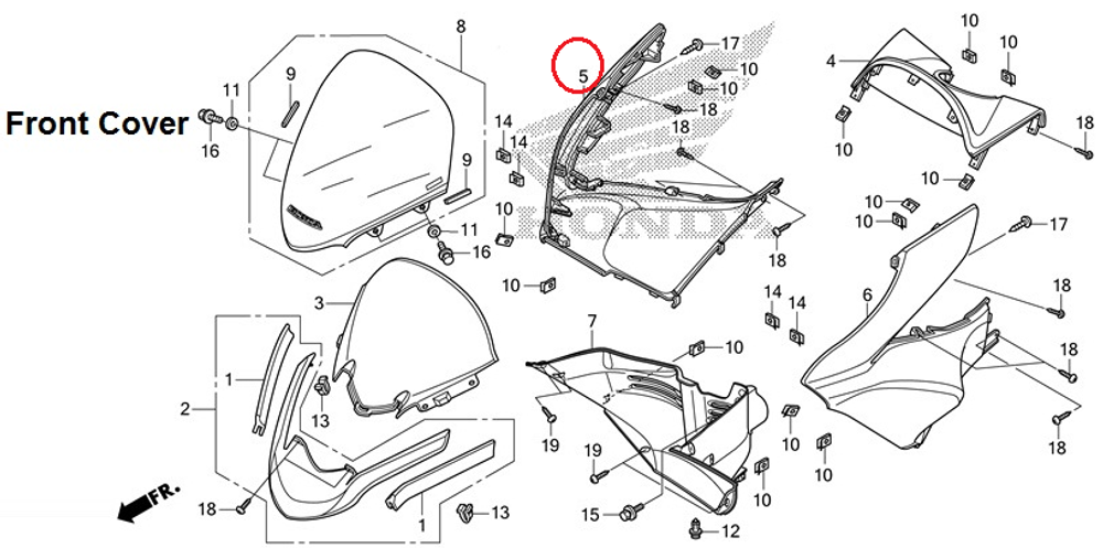 64501-KWN-902ZJ. COVER, R. FR. *YR304M*, Brown. Honda PCX.