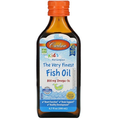 Carlson, Norwegian The Very Finest Fish Oil, 800 mg, 200 ml | Bolalar uchun baliq yogʻi, apelsin, 200 ml