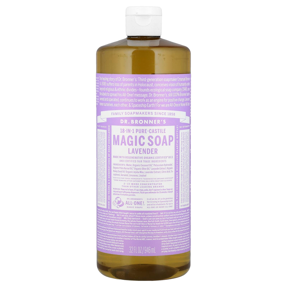 Dr. Bronner's, Чистое кастильское волшебное мыло 18 в 1, лаванда, 946 мл (32 жидк. Унции)