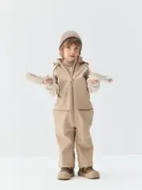 Комбинезон Softshell Колор-блок "Латте" с варежками 0+