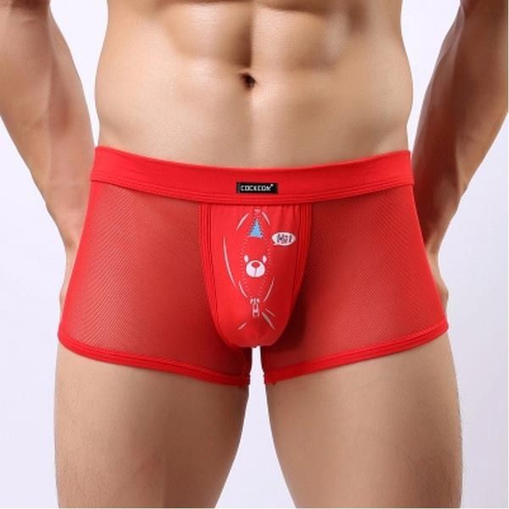 Мужские трусы-боксеры из сетки Cockcon Unzip-Me Boxer с пикантным принтом (Размер: XL) (Цвет: красный)