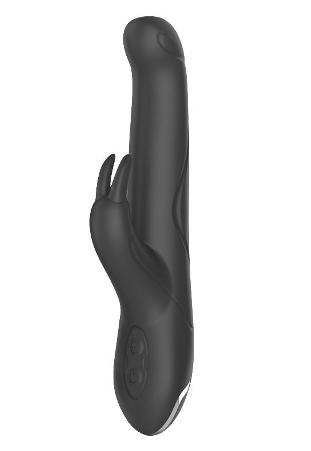 Черный перезаряжаемый вибратор Pleaser Rabbit - 23 см.