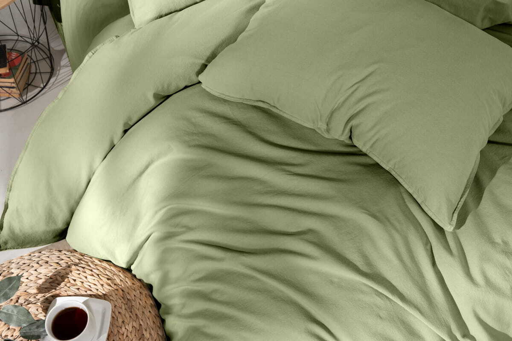 Постельное белье 1.5 спальное Arya home Natural Stone Washed зеленое