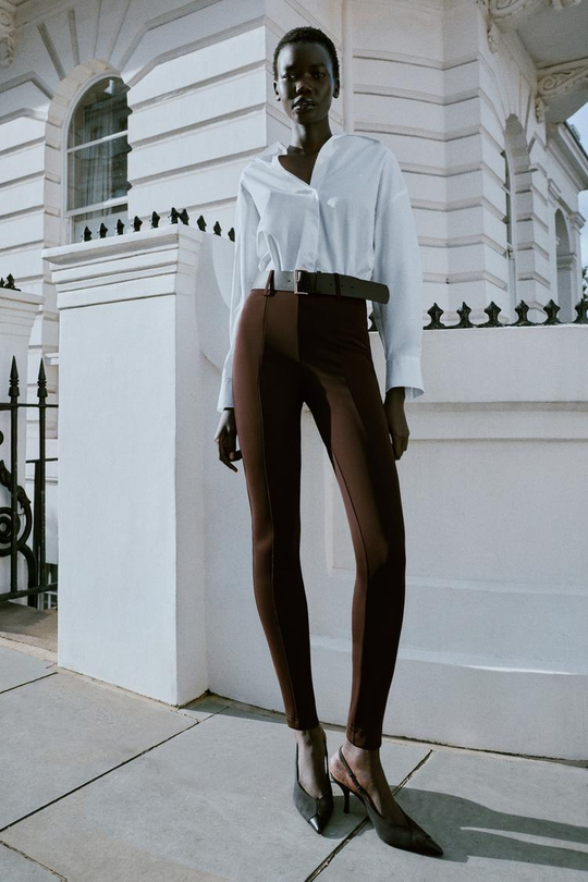 ZARA ЛЕГИНСЫ С ПОЯСОМ, КОРИЧНЕВЫЙ