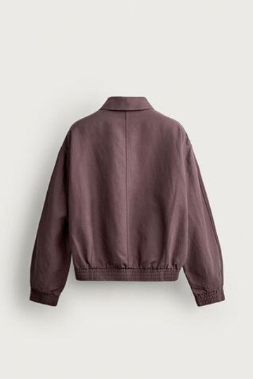 ZARA УКОРОЧЕННАЯ КУРТКА ИЗ ХЛОПКА И ЛЬНА, СЛИВОВЫЙ