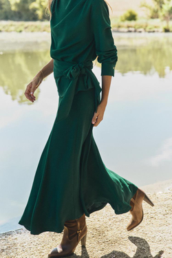 ZARA РАСКЛЕШЕННАЯ ЮБКА МИДИ, ЗЕЛЕНЫЙ
