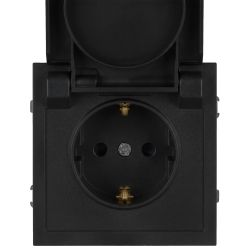 Розетка ЭРА Galaxy 15-2103-05 c заземлением 2P+E Schuko со шторками с крышкой 16А-250В IP20 антрацит | Эра Galaxy