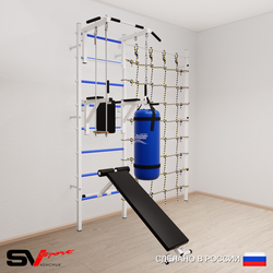 Шведская стенка Sv Sport усиленная 68310 (Турник стандарт/Брусья/Скамья/Трапеция/Цепь/Мешок 15кг/Канатный лаз)