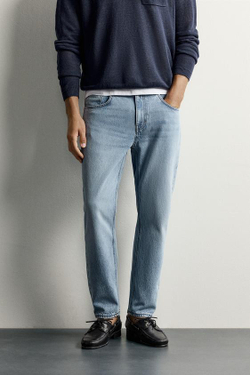 ZARA УКОРОЧЕННЫЕ ДЖИНСЫ SLIM FIT, ГОЛУБОЙ