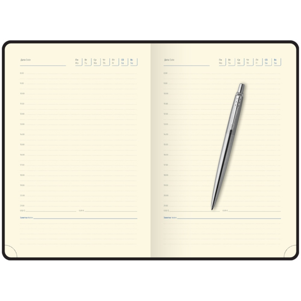 Подарочный набор:  Шариковая ручка Parker Jotter Essential, St. Steel СT и Ежедневник недатированный серебряный срез, белый.