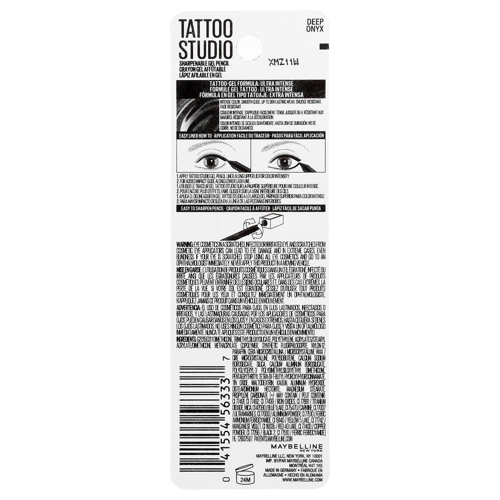 Maybelline, Tato Studio, подводка для глаз, легкосмываемый гелевой карандаш, водостойкий, оттенок 900 Deep Onyx, 1,2 г (0,04 унции)