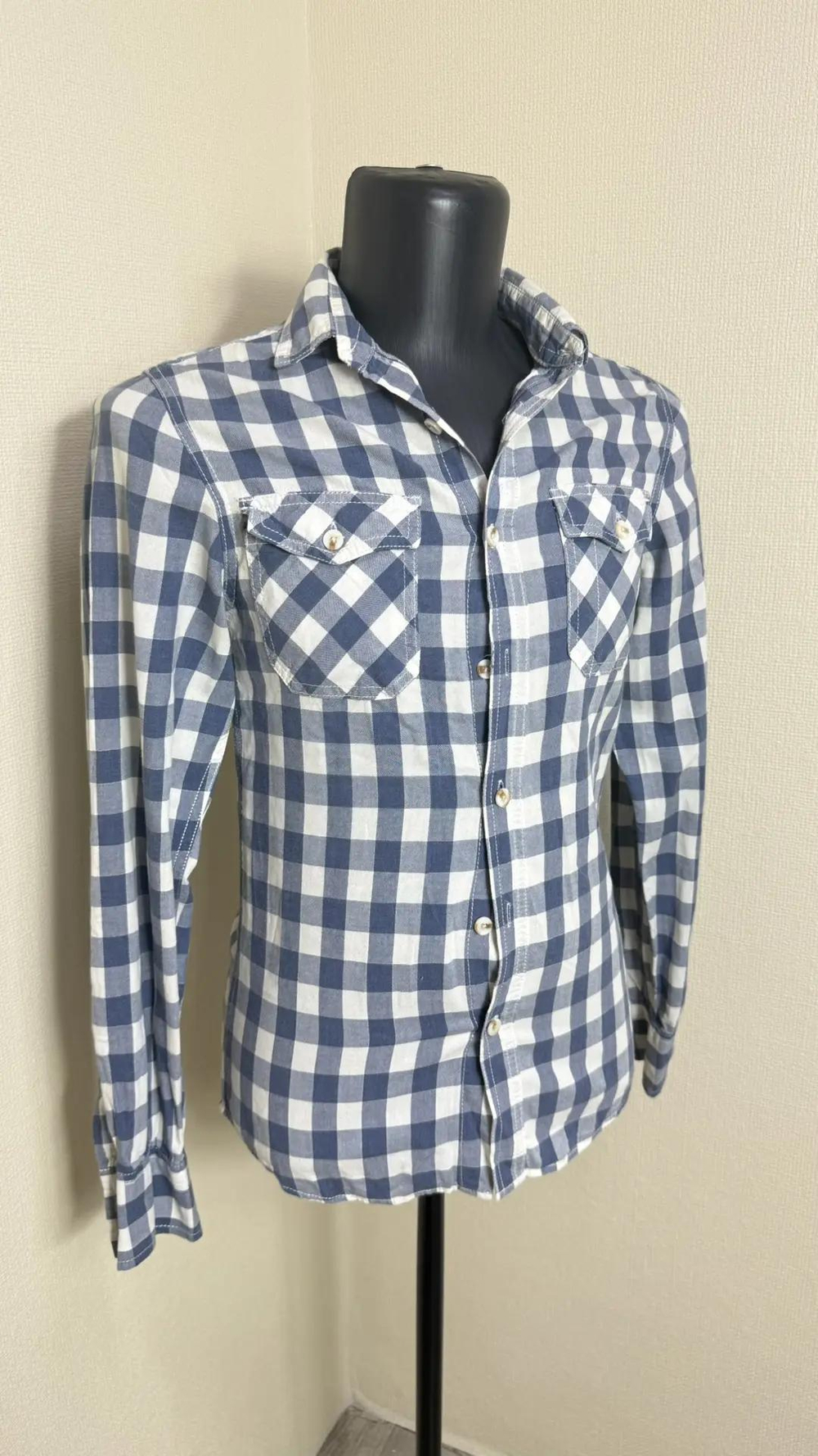 Мужская рубашка Topman в клетку, синяя с белым, размер 44-46