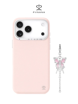 Чехол PYNANA для iPhone 18 Pro Max кожа, Swarovski, розовый