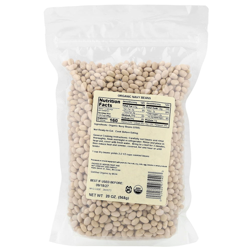 Bergin Fruit and Nut Company, Органические военно-морские бобы, 568 г (20 унций)