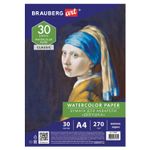 Бумага для акварели А4, 30 л., мелкое зерно, 270 г/м2, BRAUBERG ART CLASSIC, "Девушка", 114401