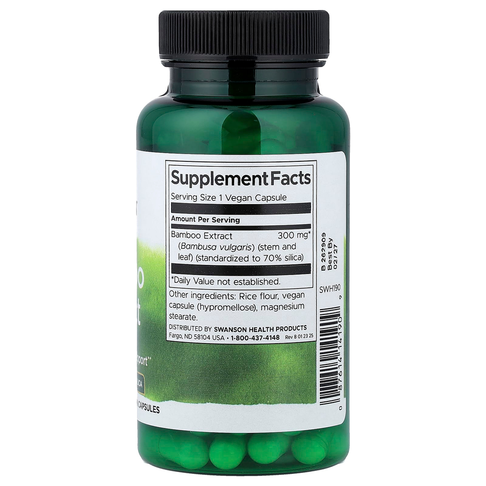 Swanson Vitamins, Экстракт бамбука, 60 веганских капсул (300 мг на капсулу)