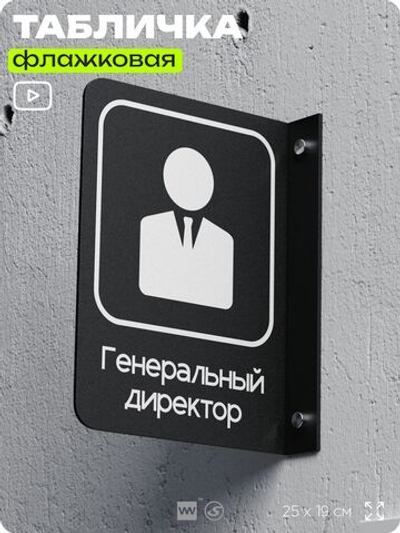 Табличка Генеральный директор флажковая на стену, двусторонняя с крепежом, 19 х 25 см, для офиса, кафе, ресторана, серия COSMO, Айдентика Технолоджи