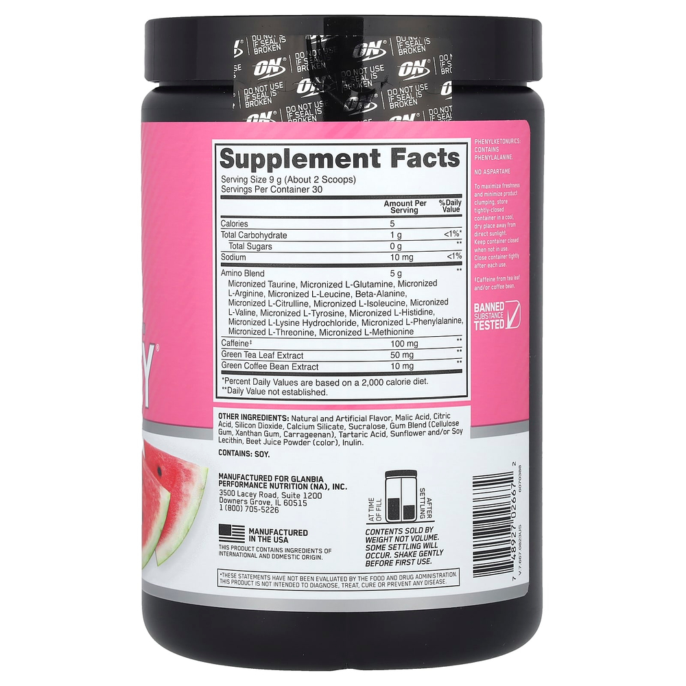 Optimum Nutrition, Essential Amin.O. Energy®, арбуз, 270 г (9,5 унции)