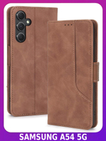 Стильный чехол-книжка из кожи для SAMSUNG GALAXY A54 с отделом для наличных, 3 слотами для карт и подставкой