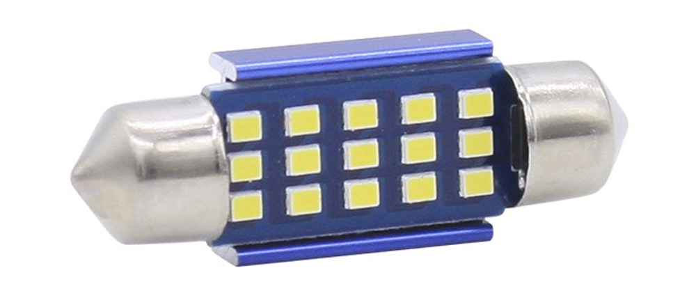 Светодиод 12V T11x36  15SMD 2016 белый CAN (салон) радиатор,синий фон GY0007-36 (GY07-36) 12-24