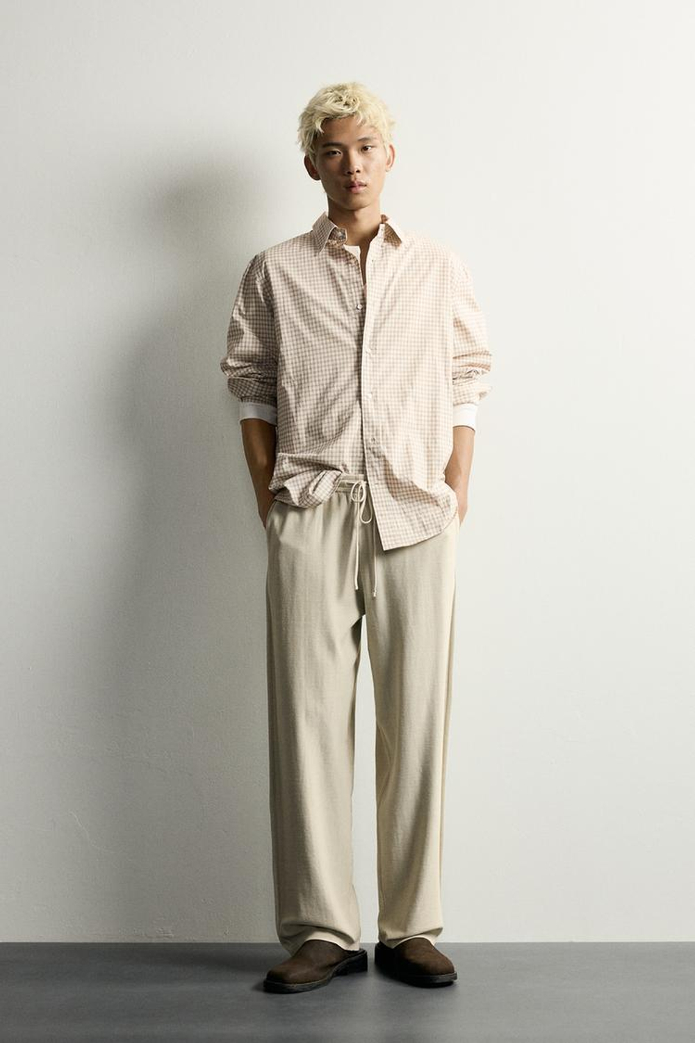ZARA ТРИКОТАЖНЫЕ БРЮКИ RELAXED FIT ИЗ ХЛОПКА, СВЕТЛО-СЕРЫЙ