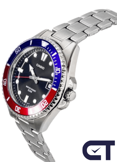 CASIO MDV-10D-1A3 — спортивные часы с чёрным циферблатом и безелем «Pepsi»