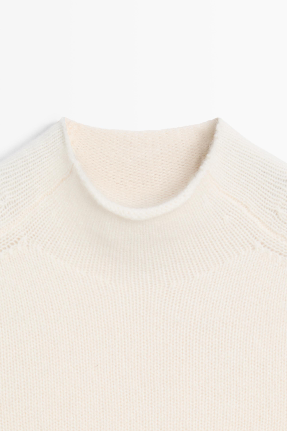 Massimo Dutti Кашемировый джемпер с воротником-стойкой, натуральный/кремовый