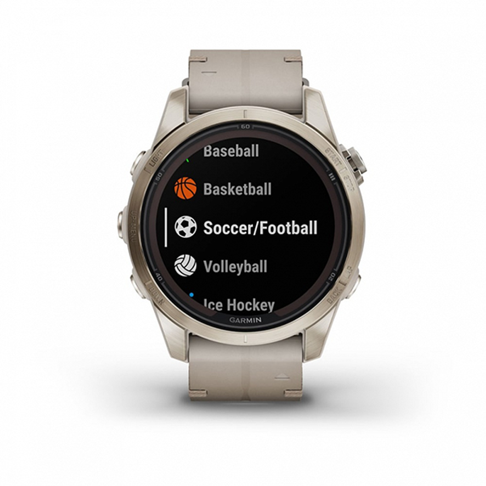 Умные часы Garmin FENIX 7S PRO Sapphire Solar 42 мм золотистый корпус с кожаным ремешком цвета известняка