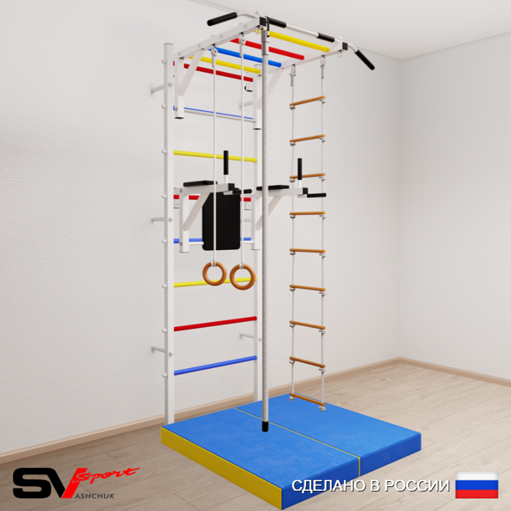 Шведская стенка Sv Sport усиленная 6234 (Турник рукоход/Брусья/Канат/Кольца/Лестница/Мат 1м)