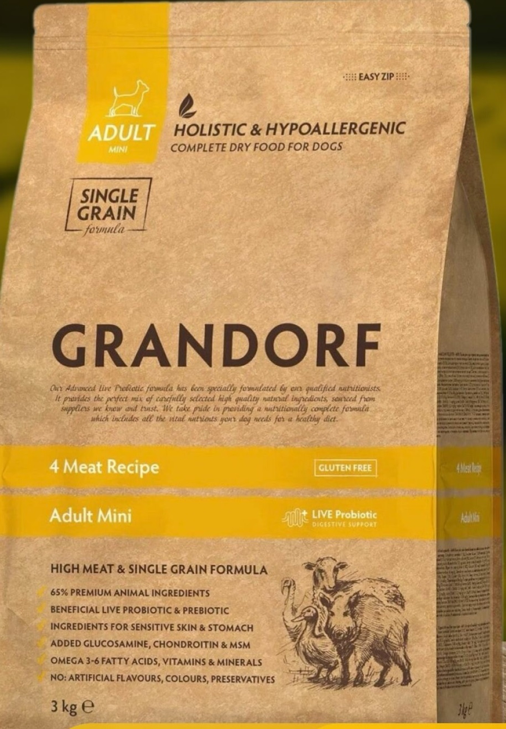 Grandorf Mini 4 Meat Adult - сухой корм для собак мини пород от 1 года (3кг)