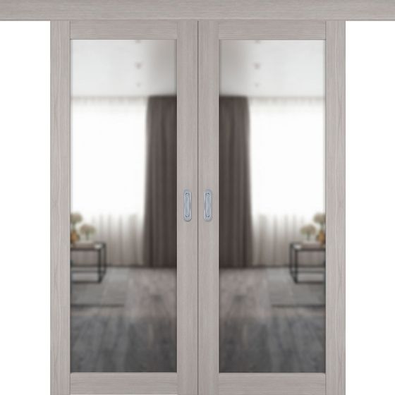 Купить Раздвижная двустворчатая дверь купе Atum Pro 32 Stone Oak с зеркалом с внешней стороны