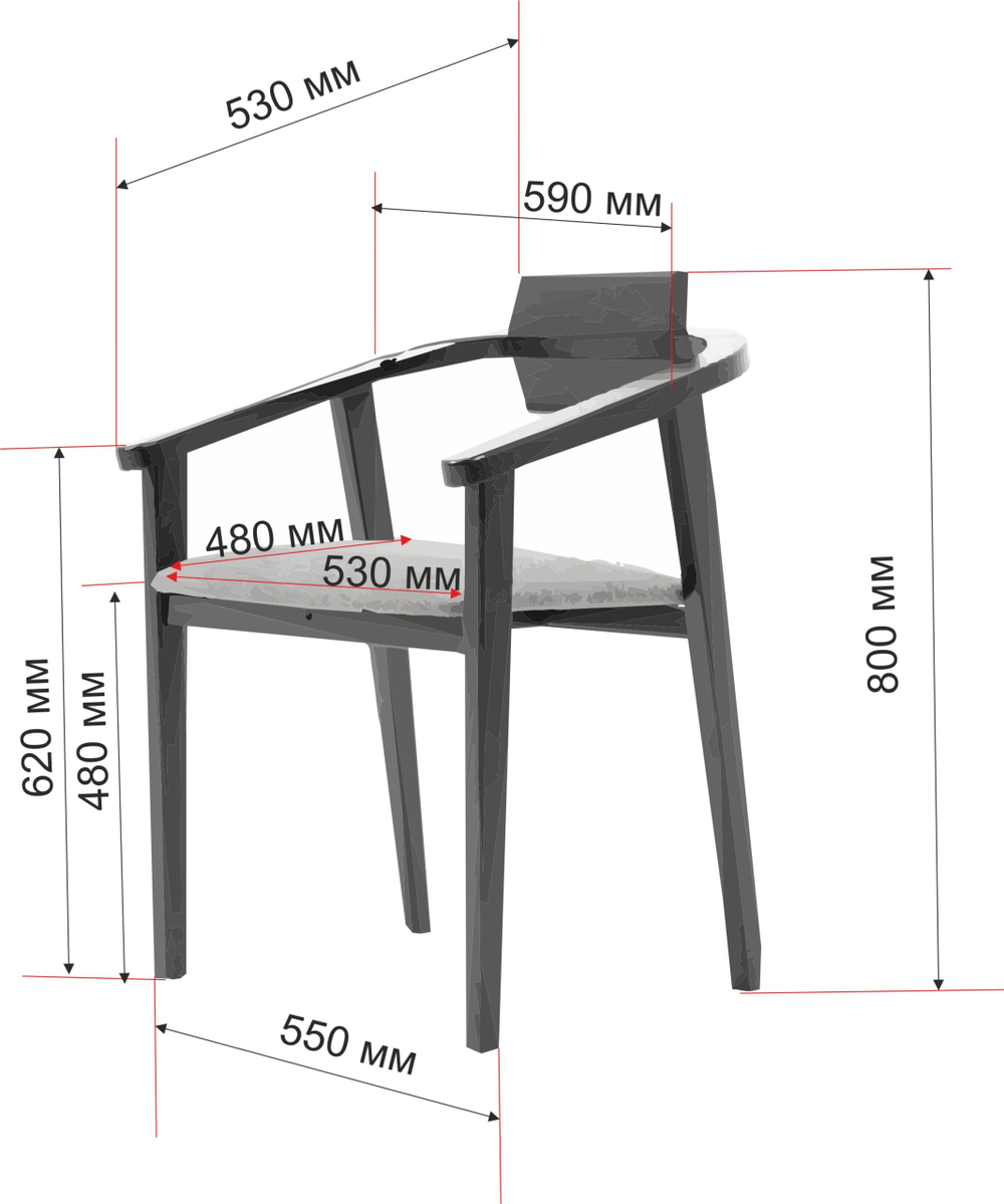 Стул-кресло Zip-mebel Челси ПМ, Натуральное дерево/Серый