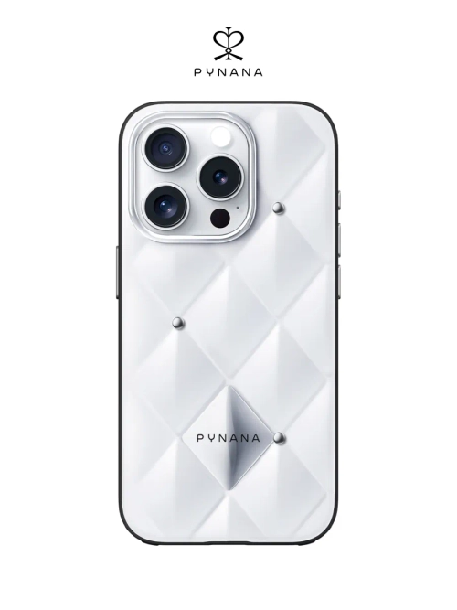 Чехол PYNANA для iPhone 16 Pro Max фарфор, Metal Diamond, белый