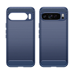 Чехол синего цвета на Google Pixel 9 Pro XL, мягкий отклик кнопок, серия Carbon (с дизайном под карбон) от Caseport