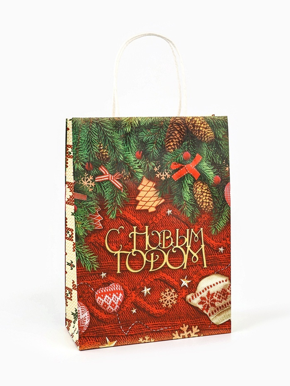 Пакет бумажный подарочный новогодний крафт «Новогодняя атмосфера» 18×8×25 см