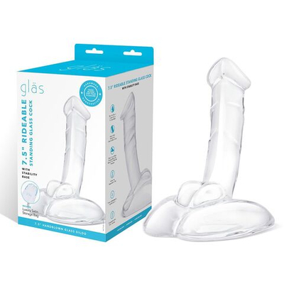 Стеклянный фаллоимитатор на подставке 7,5’’ Rideable Standing Glass Cock With Stability Base - 19 см. (Цвет: прозрачный)