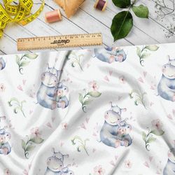 Ткань ниагара акварельные бегемотики