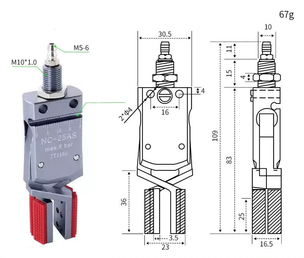 Mini-nc-25as (inner support range: 25-46mm) external teeth without sensor line