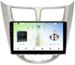 Магнитола для Hyundai Solaris 1 2010-2016 (рамка серебро) - Teyes CC4L монитор 9" IPS, Android 14, Быстрая, Snapdragon 662, CarPlay, 4G SIM-слот