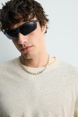 ZARA ФУТБОЛКА ИЗ ХЛОПКА И ЛЬНА С ЭФФЕКТОМ ПОТЕРТОСТИ, ЖЕЛТОВАТО-БЕЛЫЙ