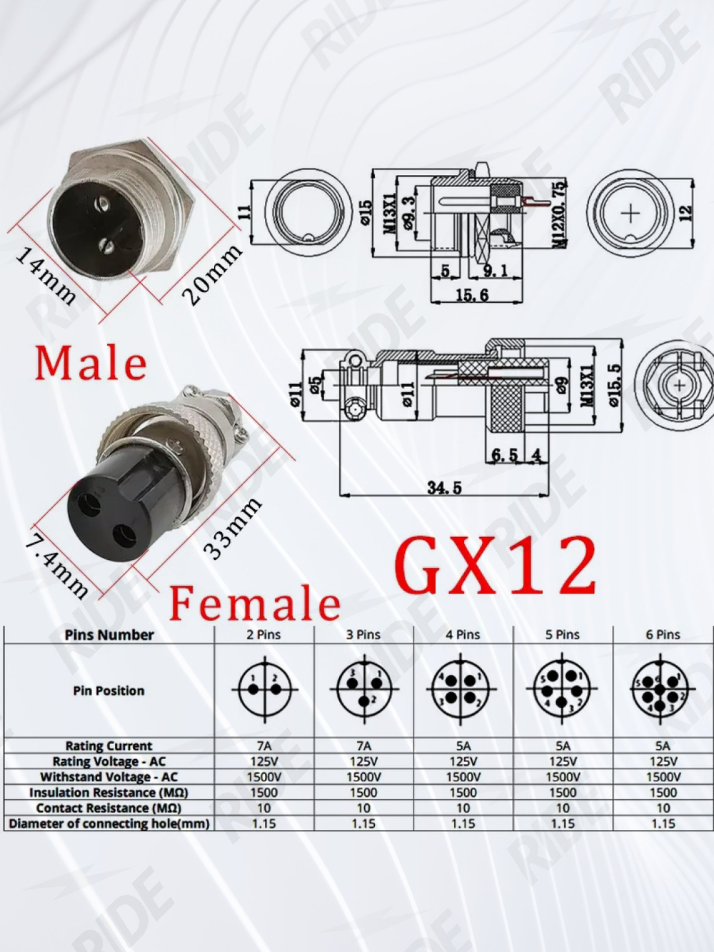 Авиационный разъем GX12 коннектор (пара, мама+папа)