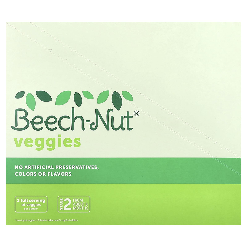 Beech-Nut, овощи, для детей от 6 месяцев, цукини, шпинат и банан, 12 паучей по 99 г (3,5 унции)