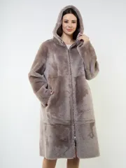 Дубленка зимняя двухсторонняя шуба с капюшоном