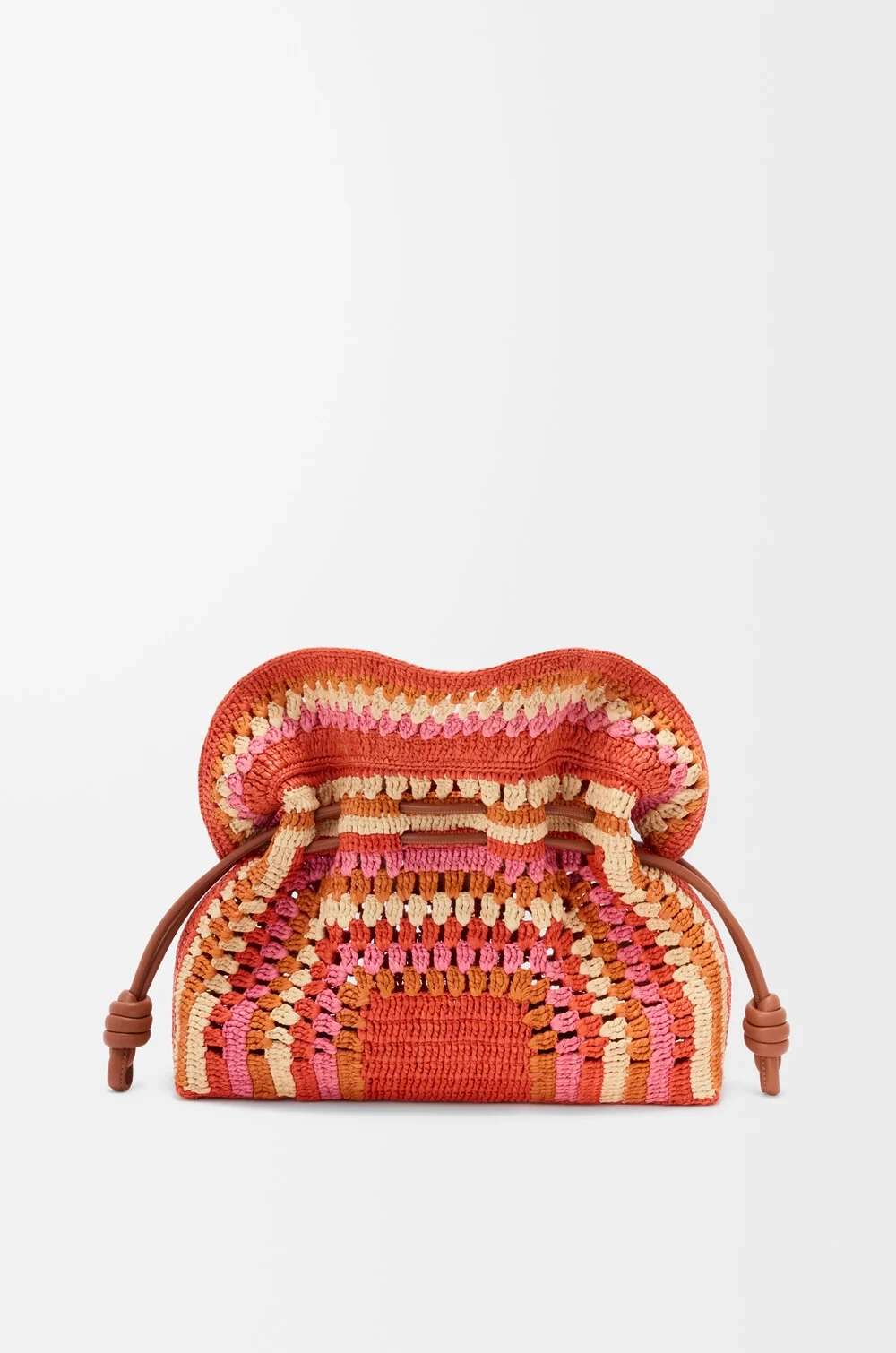 Loewe Средний клатч Flamenco из рафии и телячьей кожи, ярко-оранжевый/розовый