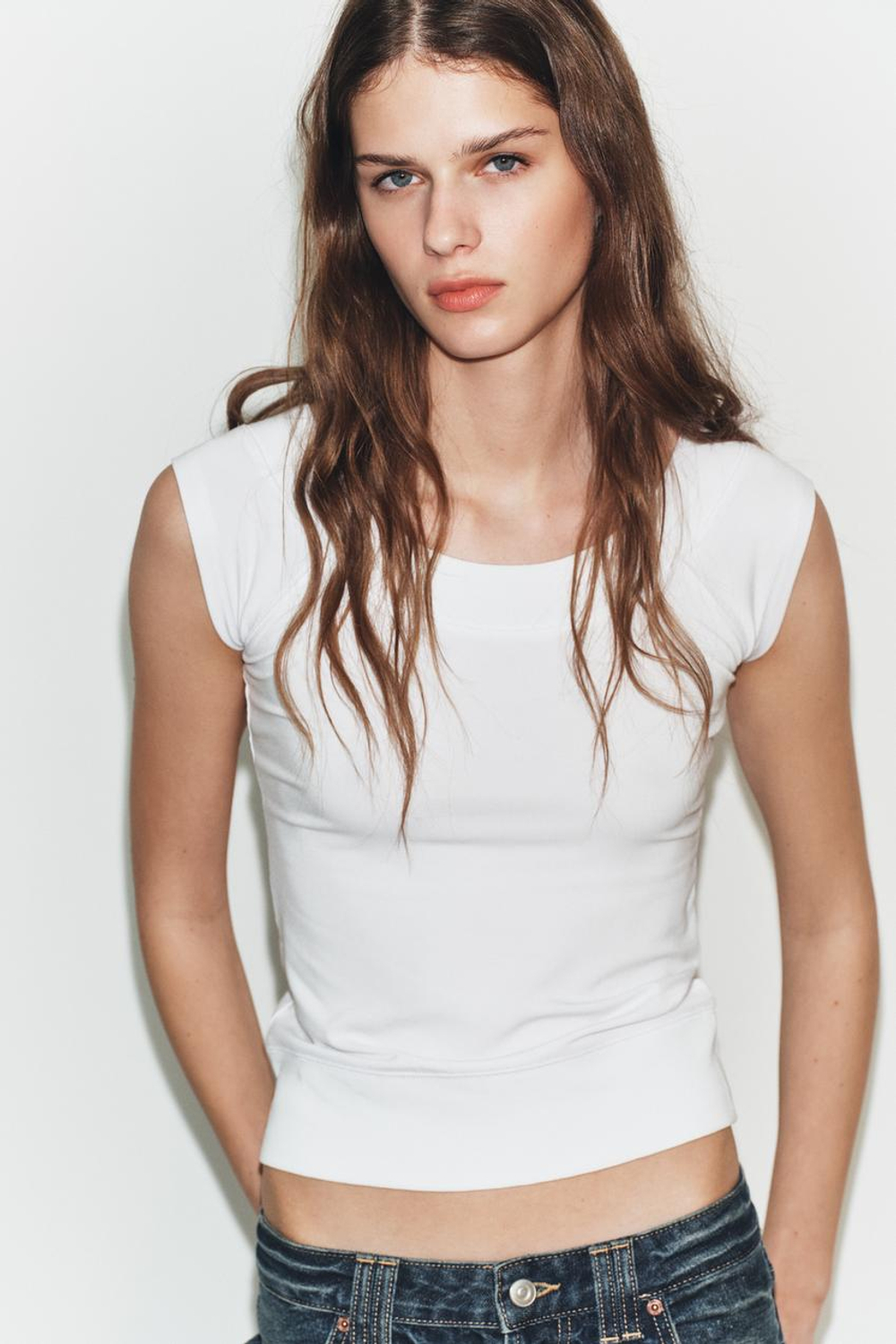 ZARA ТОП С ВЫРЕЗОМ «ЛОДОЧКА», БЕЛЫЙ